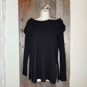 Neiman Marcus Cashmere Cowl Neck Off The Shoulder Sweater in Black Small